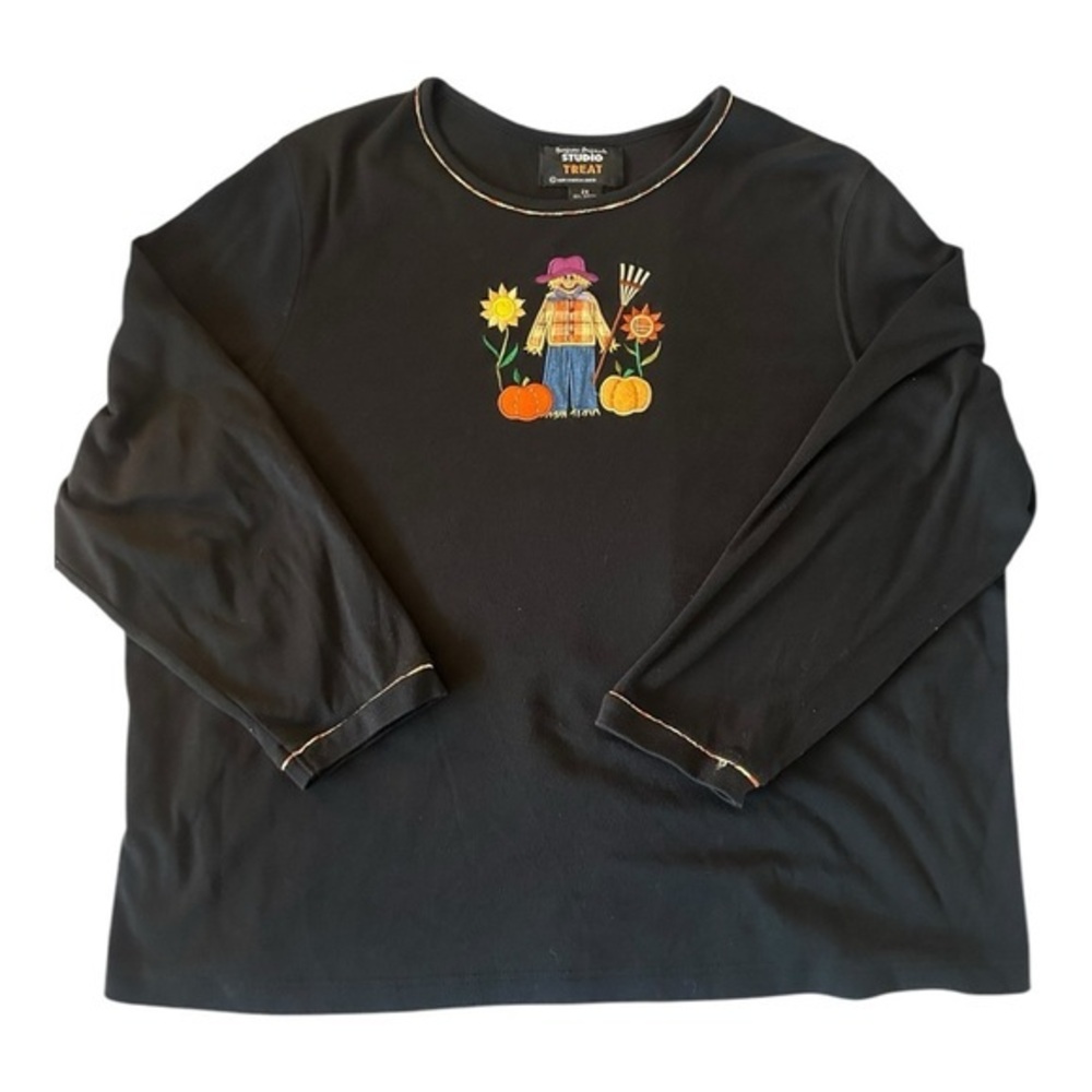 Studio Treat Black Embroidered Scarecrow Fall‎ Shirt 2X